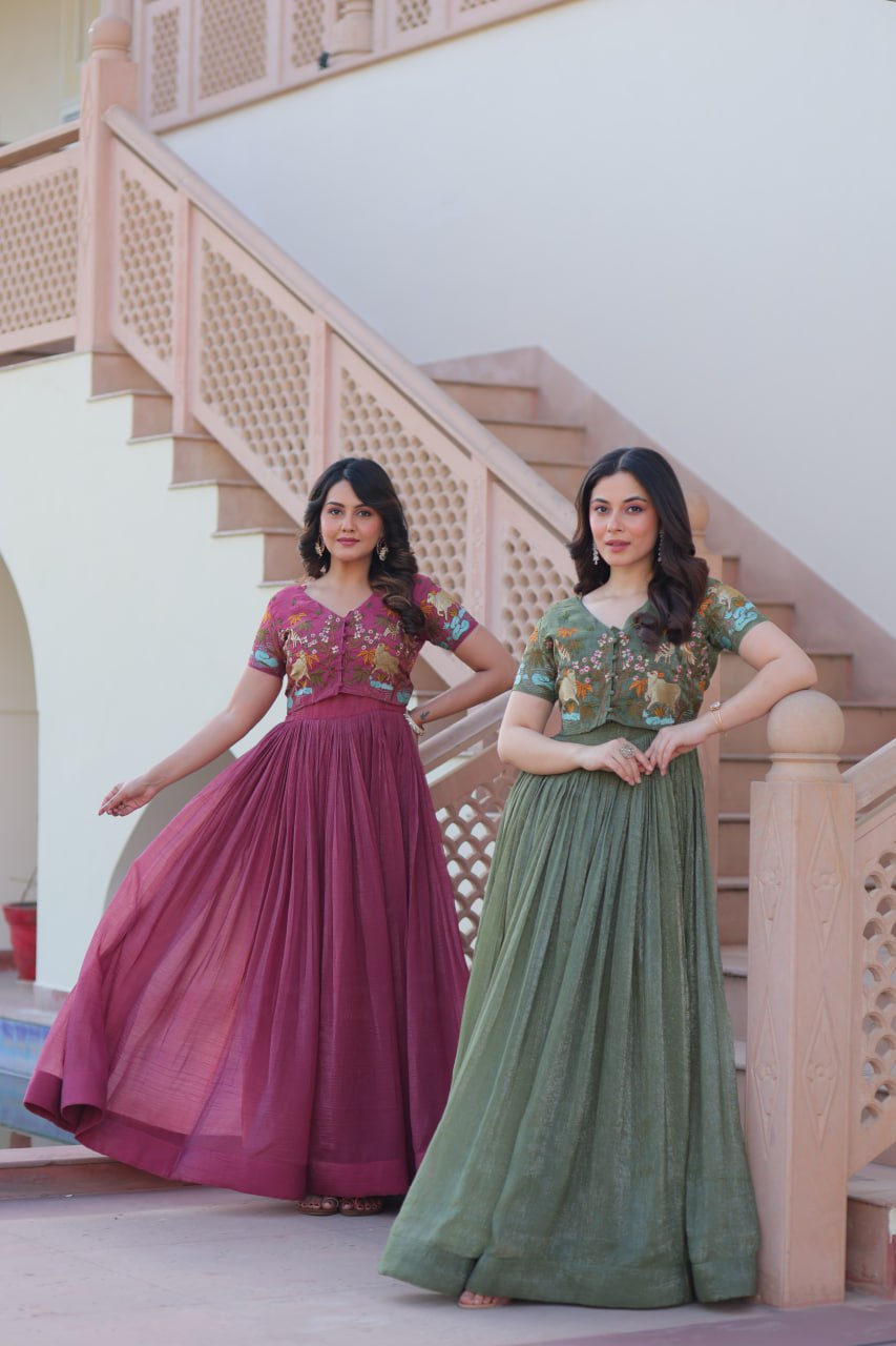 Organza Embroidered Gown with Koti for Festival Wear