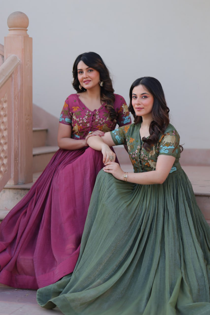 Organza Embroidered Gown with Koti for Festival Wear