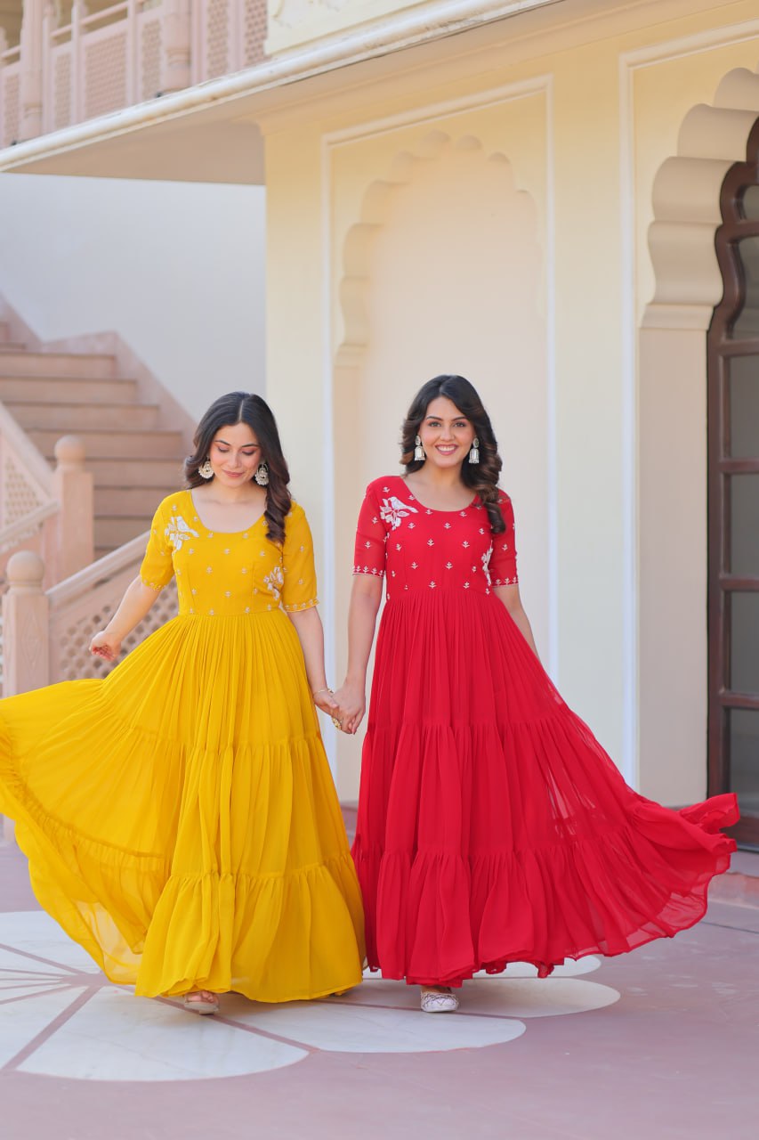 Georgette Gown with Embroidery for Festivals & Celebrations