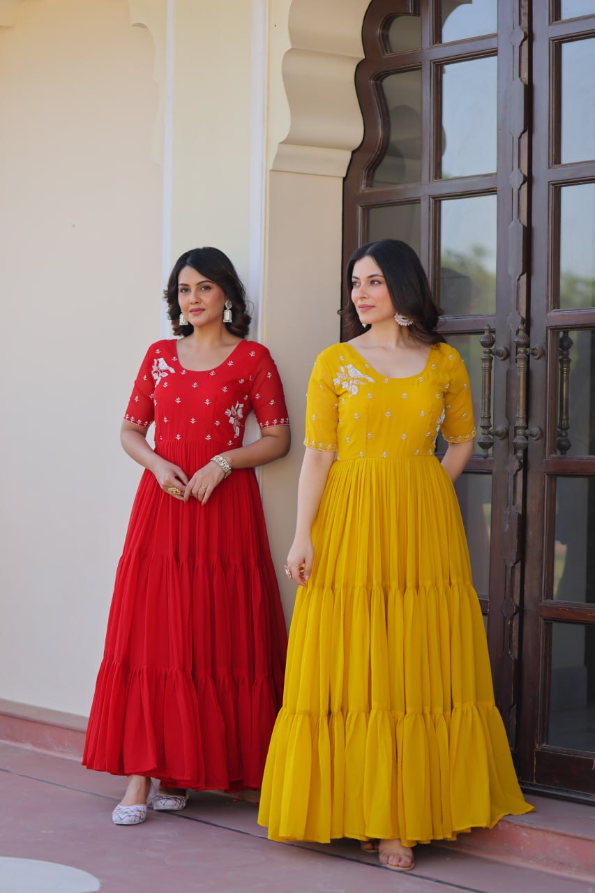 Georgette Gown with Embroidery for Festivals & Celebrations