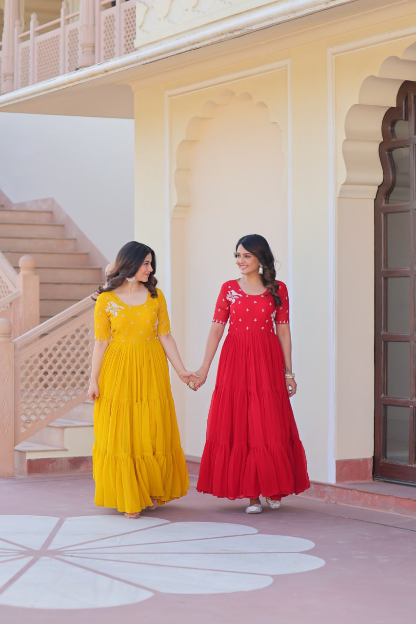 Georgette Gown with Embroidery for Festivals & Celebrations