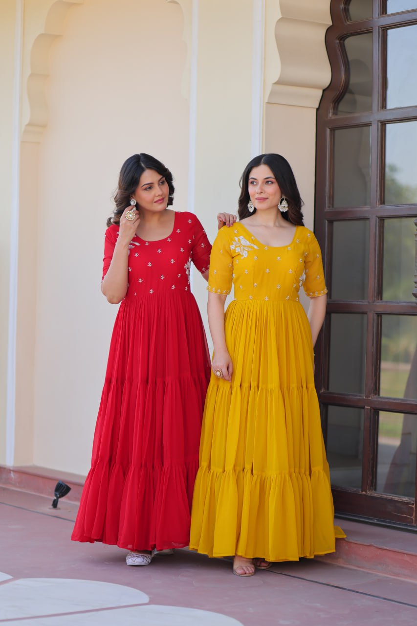 Georgette Gown with Embroidery for Festivals & Celebrations