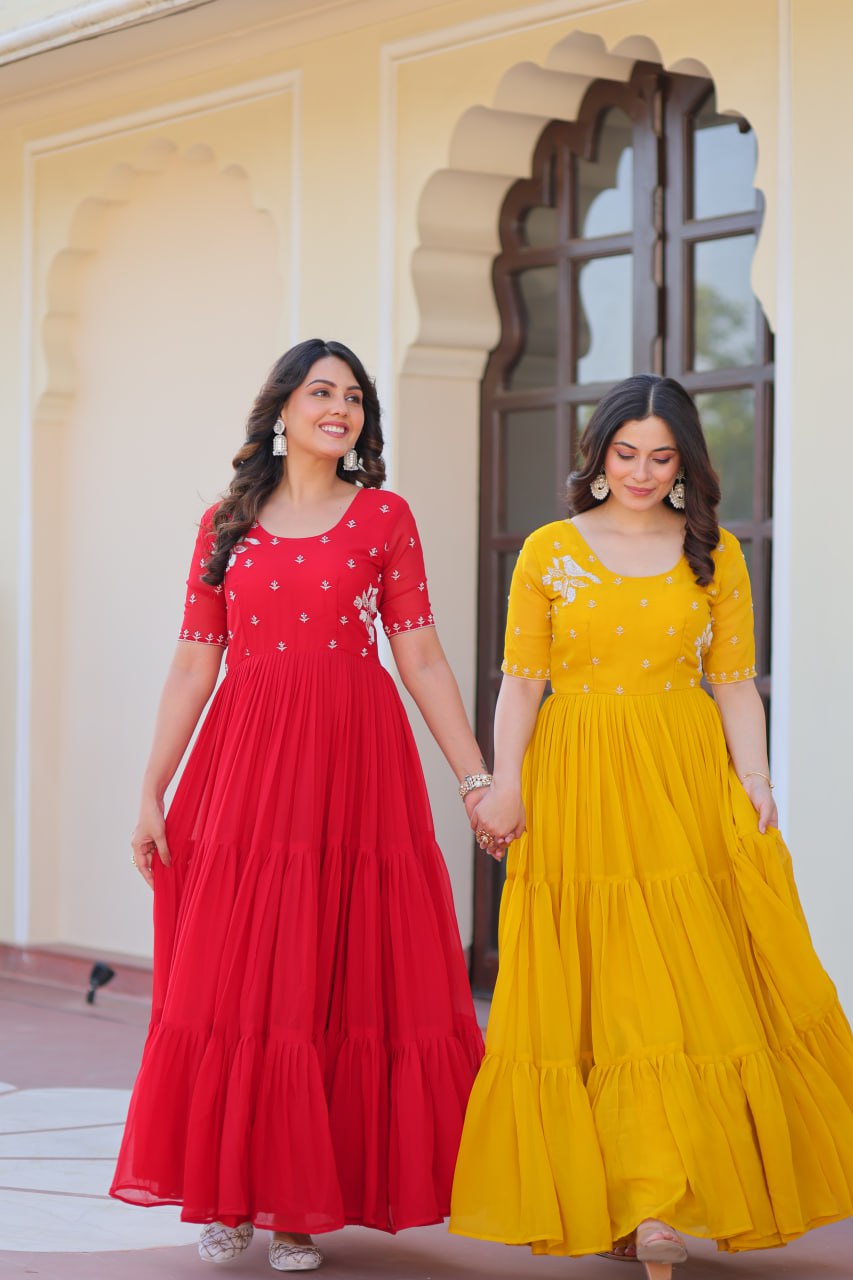 Georgette Gown with Embroidery for Festivals & Celebrations