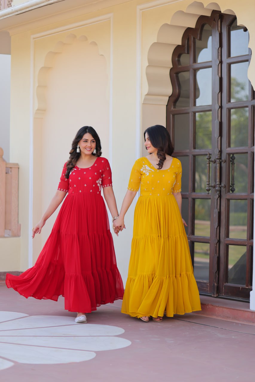 Georgette Gown with Embroidery for Festivals & Celebrations
