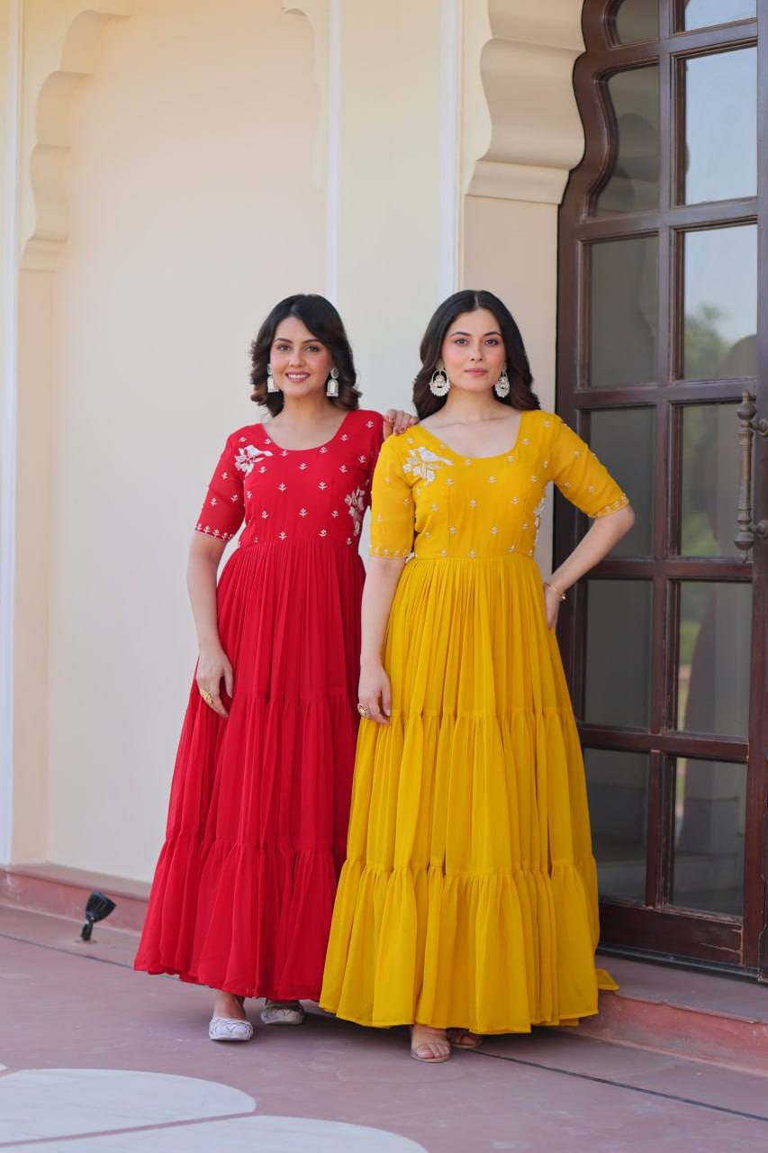 Georgette Gown with Embroidery for Festivals & Celebrations