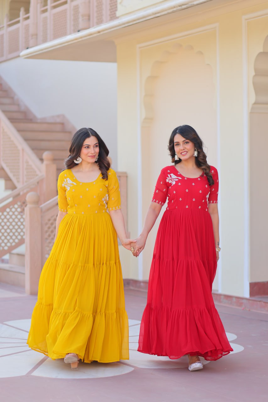 Georgette Gown with Embroidery for Festivals & Celebrations