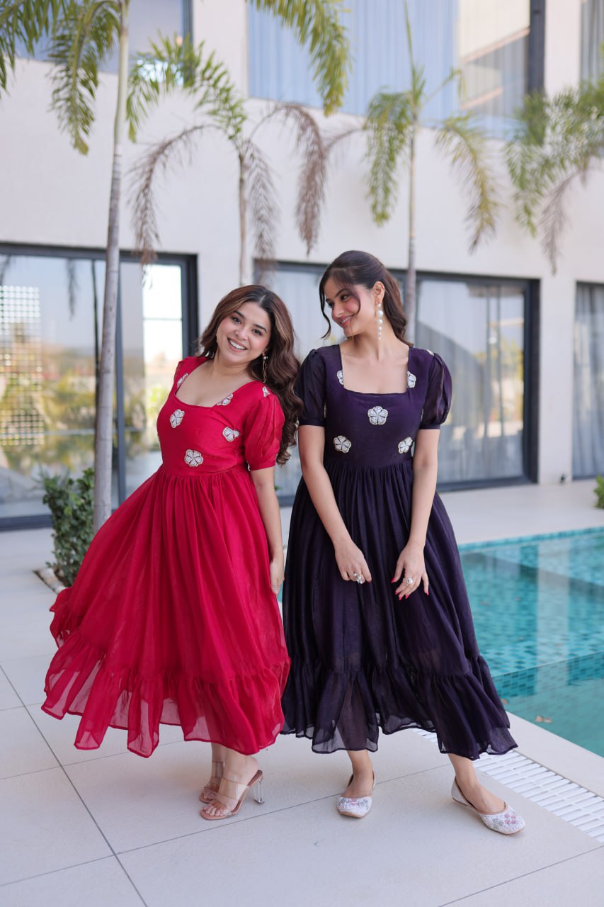 Silk Dresses with Beads Work, Perfect for Casual & Office Wear