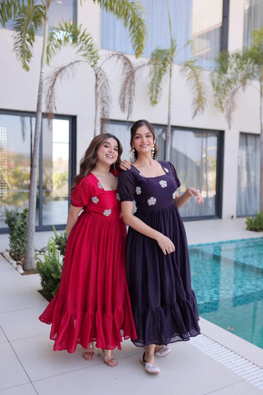 Silk Dresses with Beads Work, Perfect for Casual & Office Wear