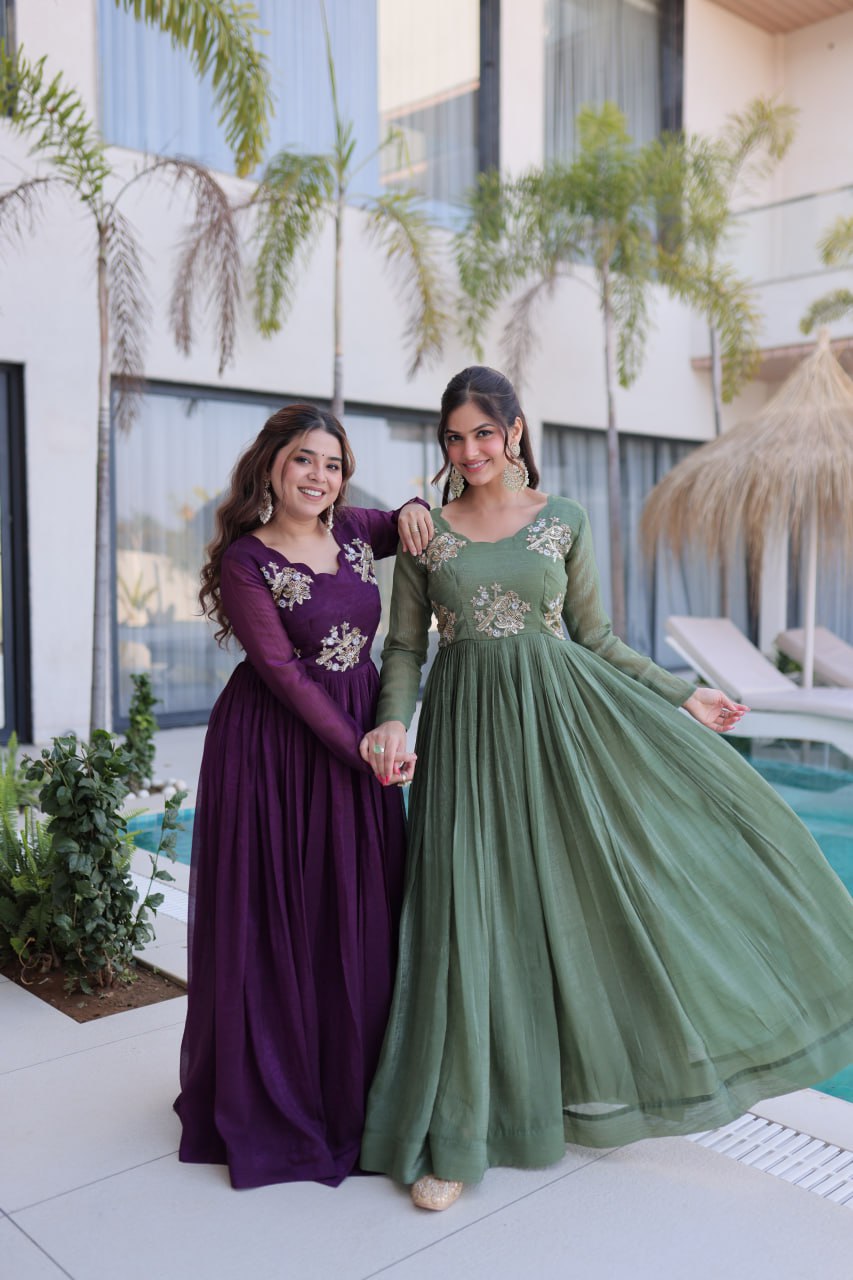 Georgette Gown with Bead Work for Mehendi Celebration