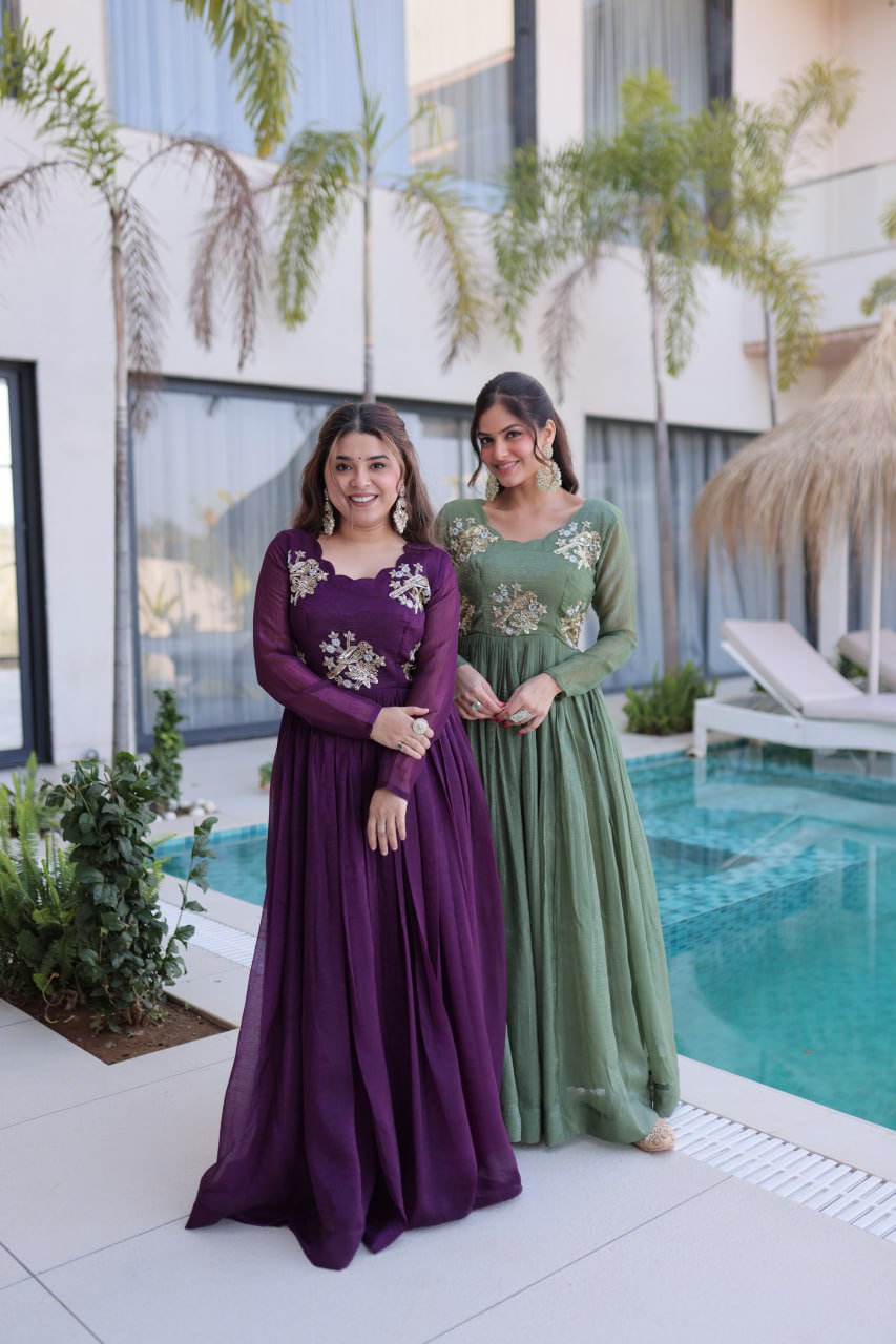 Georgette Gown with Bead Work for Mehendi Celebration
