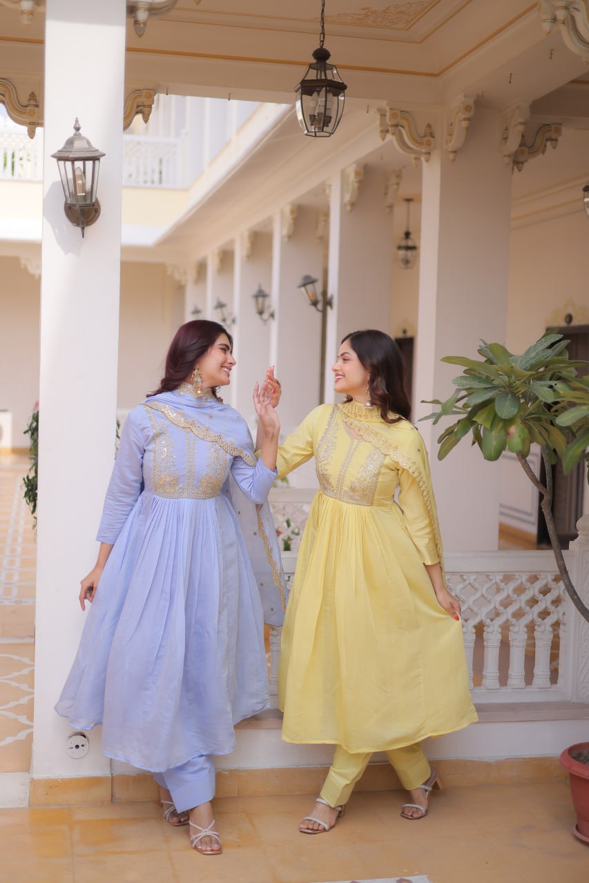 Chanderi Salwar Kameez with Bead Embroidery for Festive Events