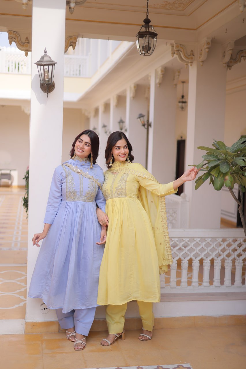 Chanderi Salwar Kameez with Bead Embroidery for Festive Events