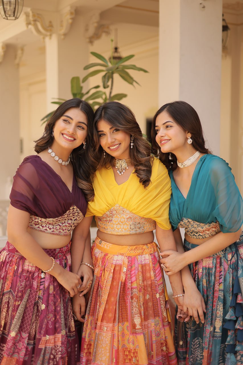 Silk Digital Print Crop Top Lehenga for Festival & Party Wear