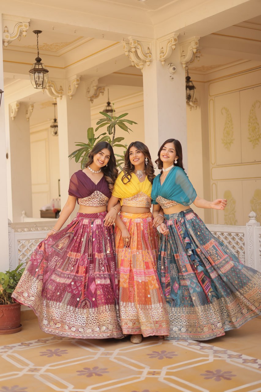 Silk Digital Print Crop Top Lehenga for Festival & Party Wear