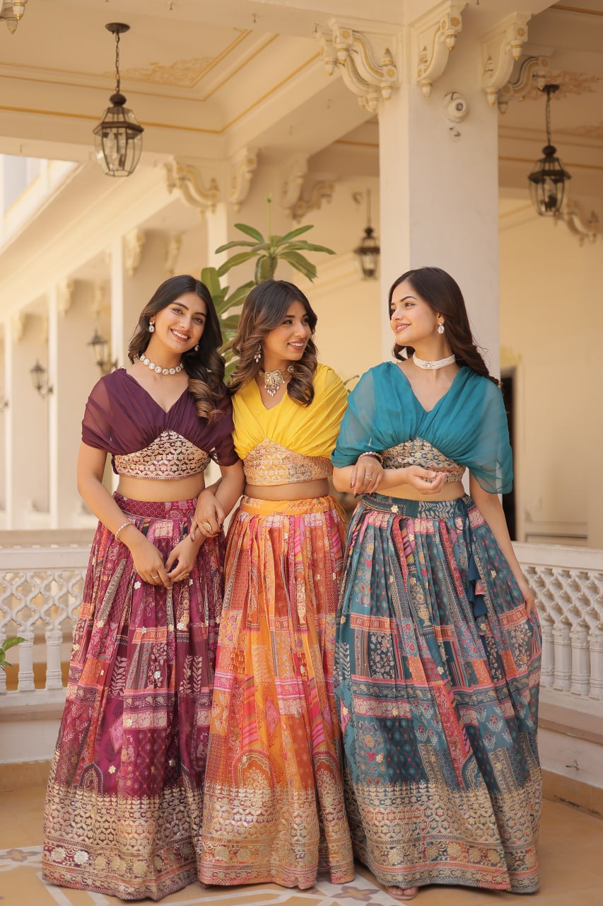 Silk Digital Print Crop Top Lehenga for Festival & Party Wear