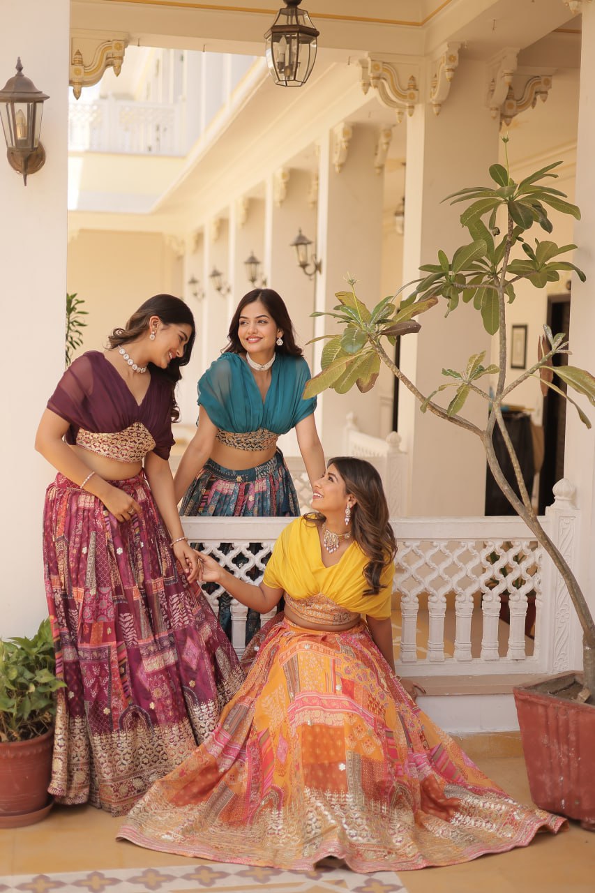 Silk Digital Print Crop Top Lehenga for Festival & Party Wear