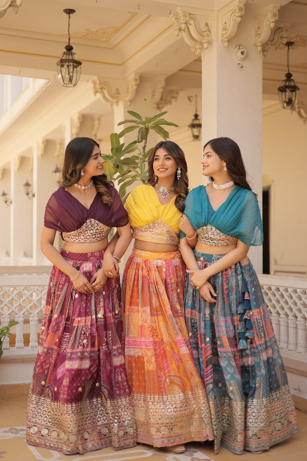 Silk Digital Print Crop Top Lehenga for Festival & Party Wear