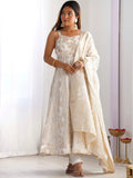 Magnificent Off-White Zari Weaving Silk Festival Wear Anarakali Suit