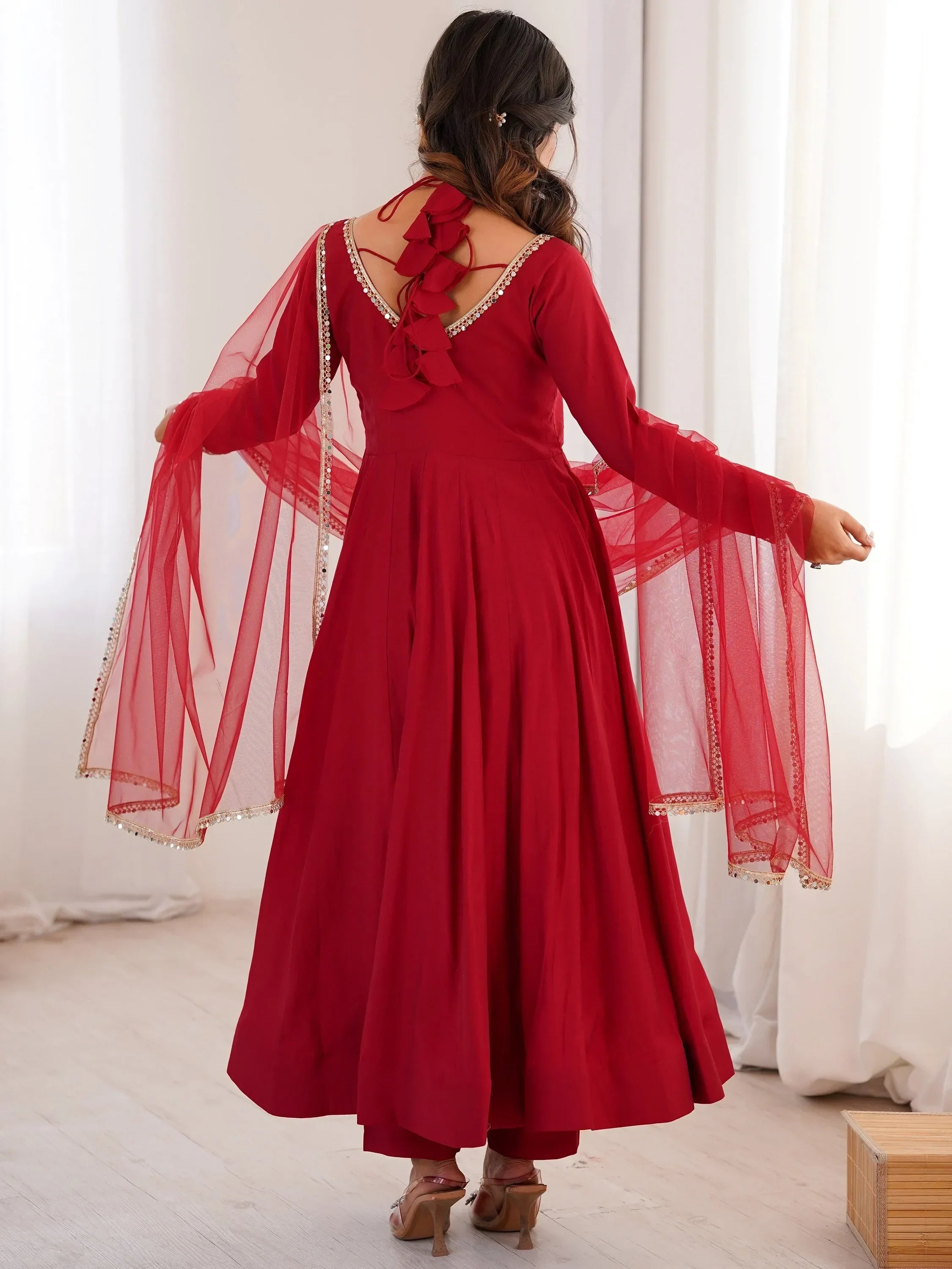 Red Charming Plain Georgette Wedding Wear Anarakali Suit