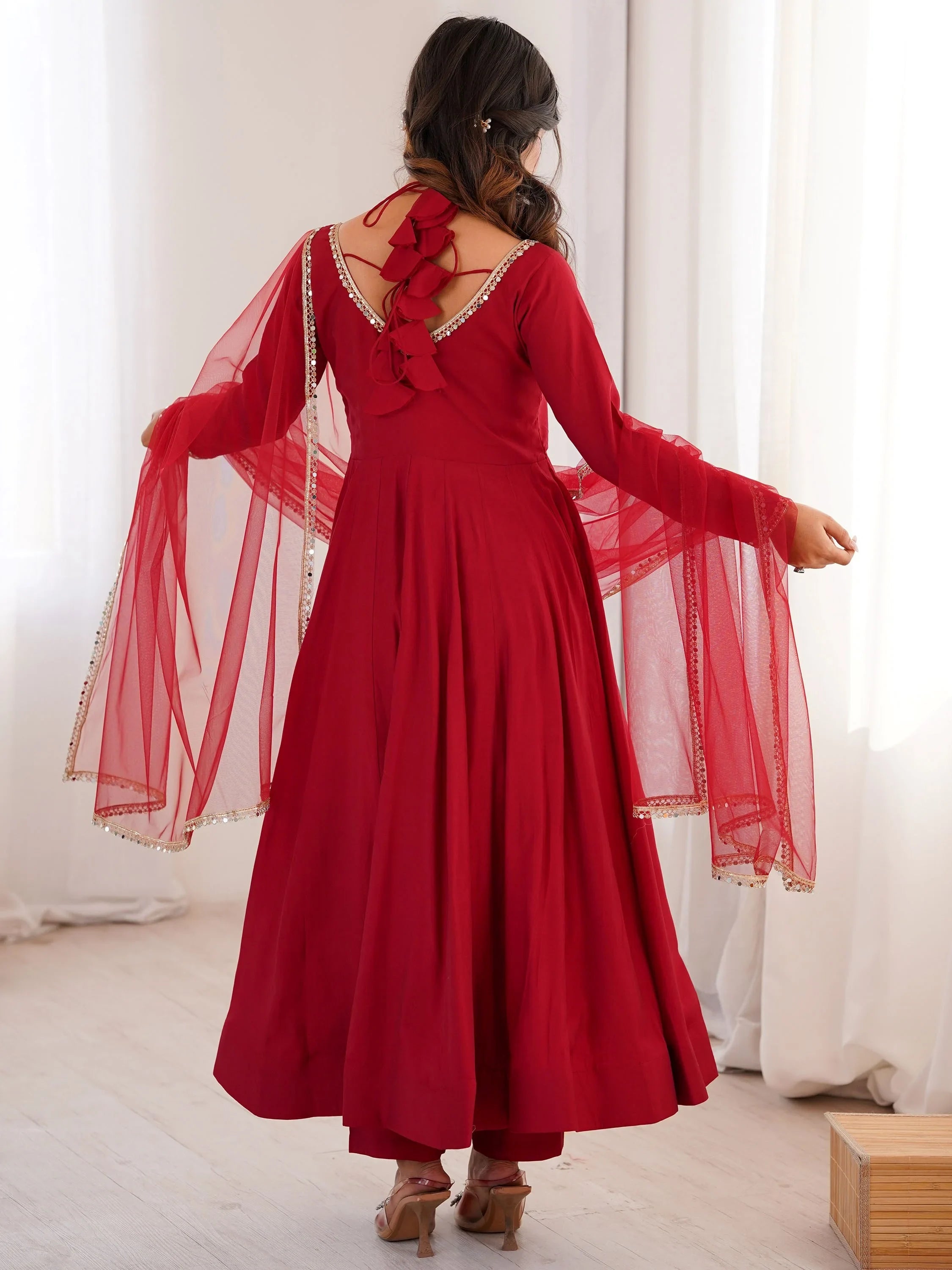 Maroon Dazzling Georgette Festival Wear Gown With Dupatta