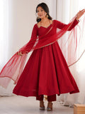 Red Charming Plain Georgette Wedding Wear Anarakali Suit