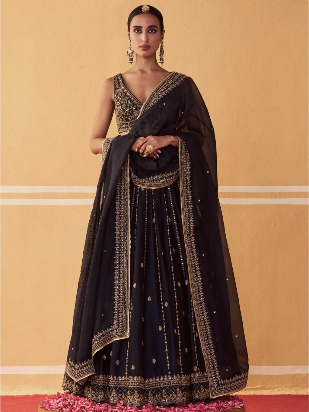 Sparkling Black Sequins Work Silk Reception Wear Lehenga Choli