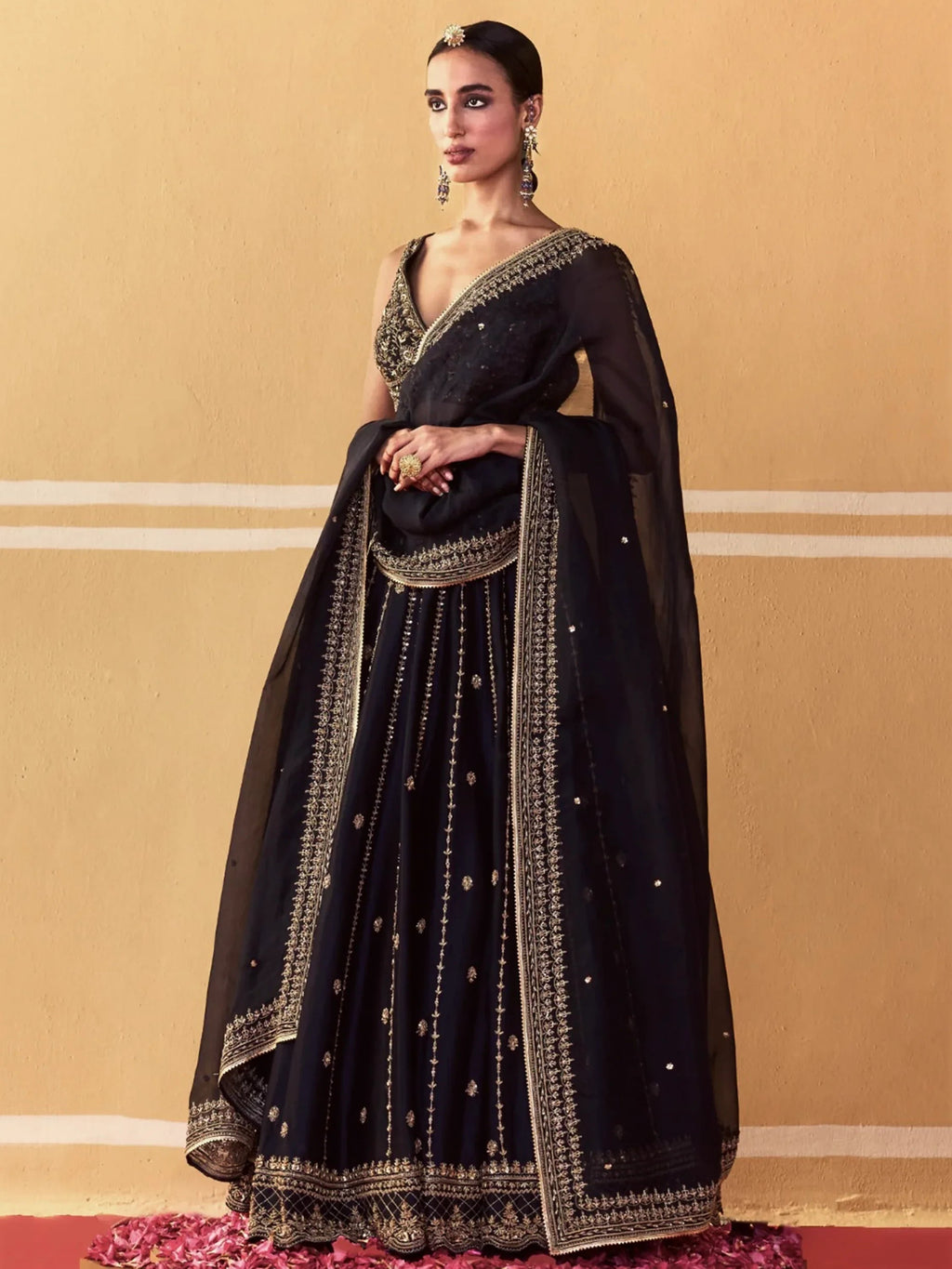 Sparkling Black Sequins Work Silk Reception Wear Lehenga Choli