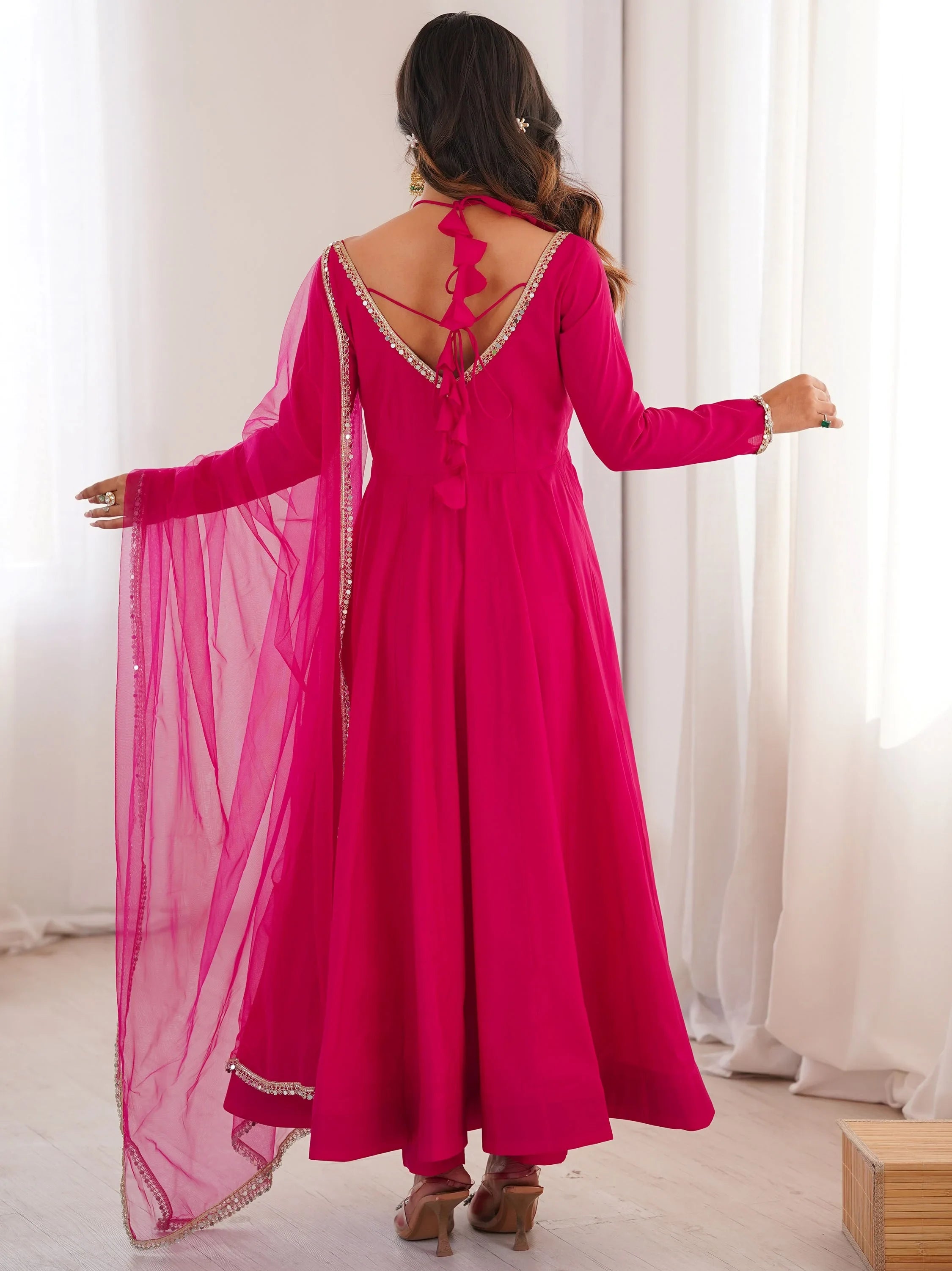 Pink Dazzling Georgette Festival Wear Gown With Dupatta