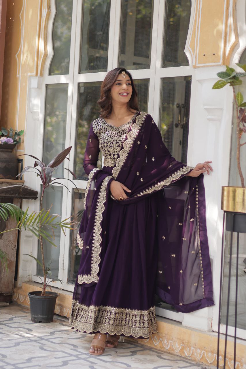 Designer Embroidered Gown with Dupatta