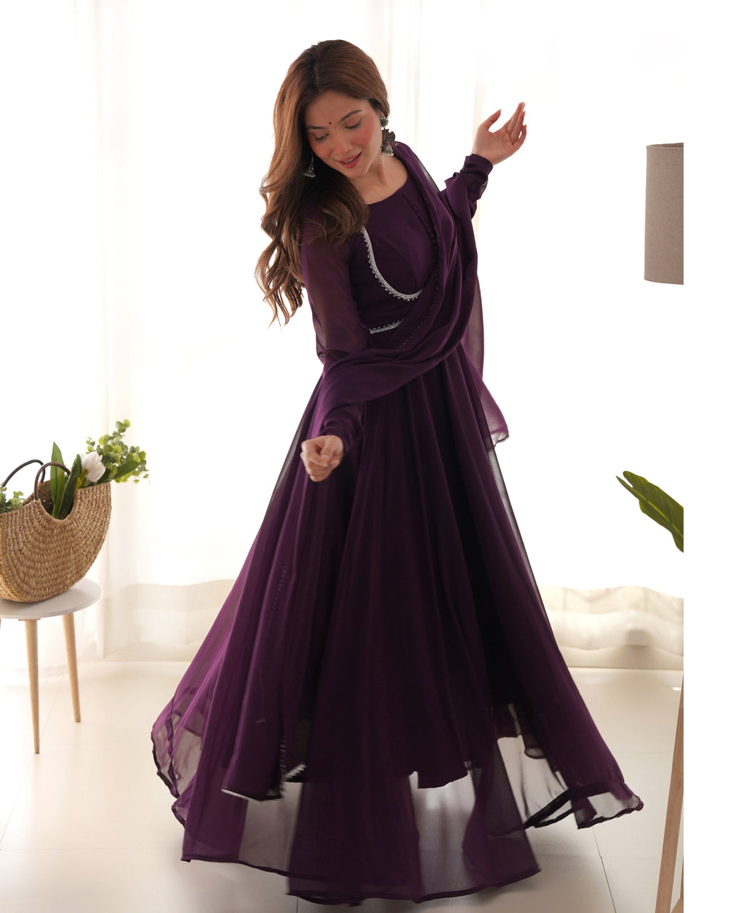 Wine Soft Georgette Anarkali Lehenga Suit with huge flair for festive occasions