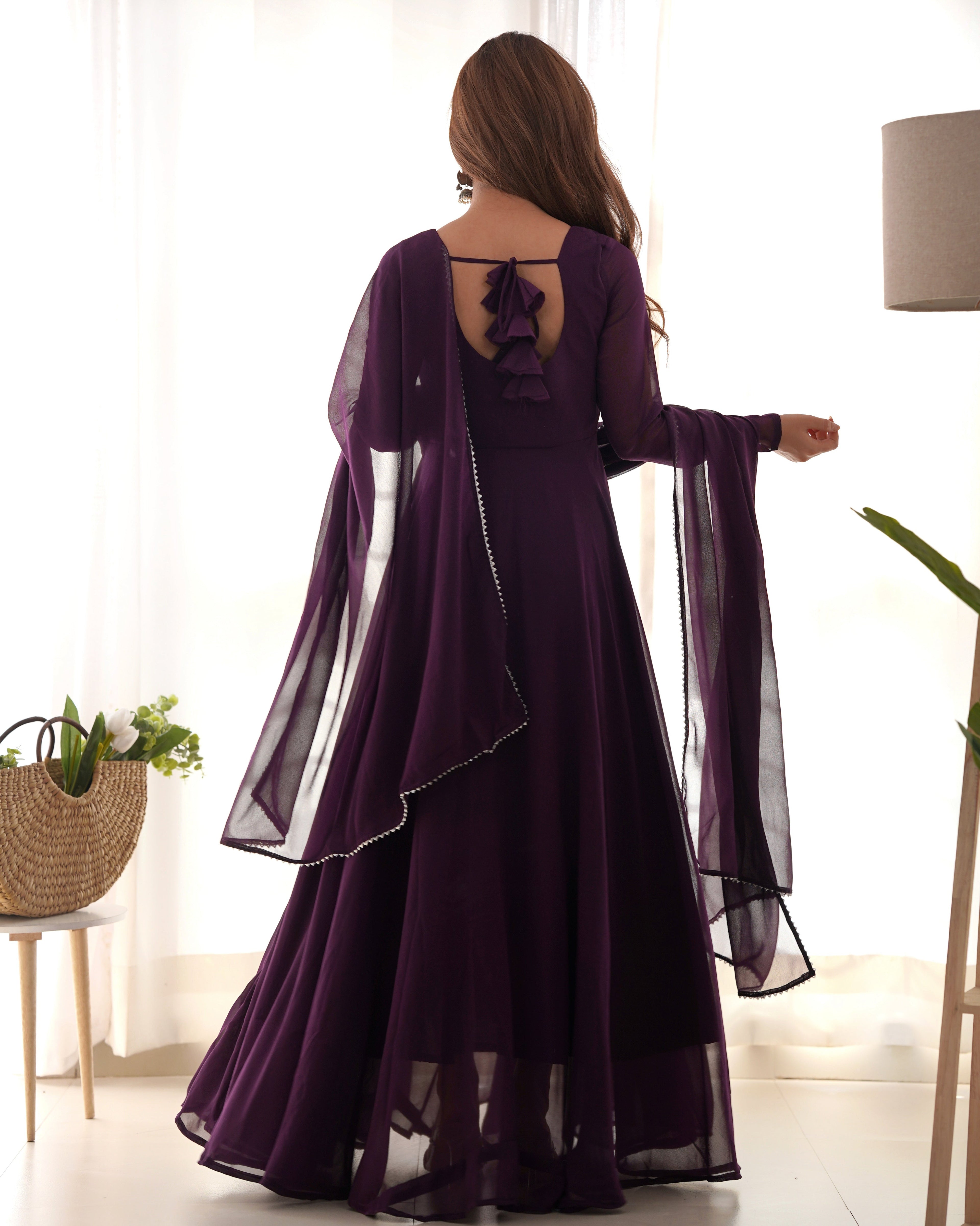 Wine Soft Georgette Anarkali Lehenga Suit with huge flair for festive occasions