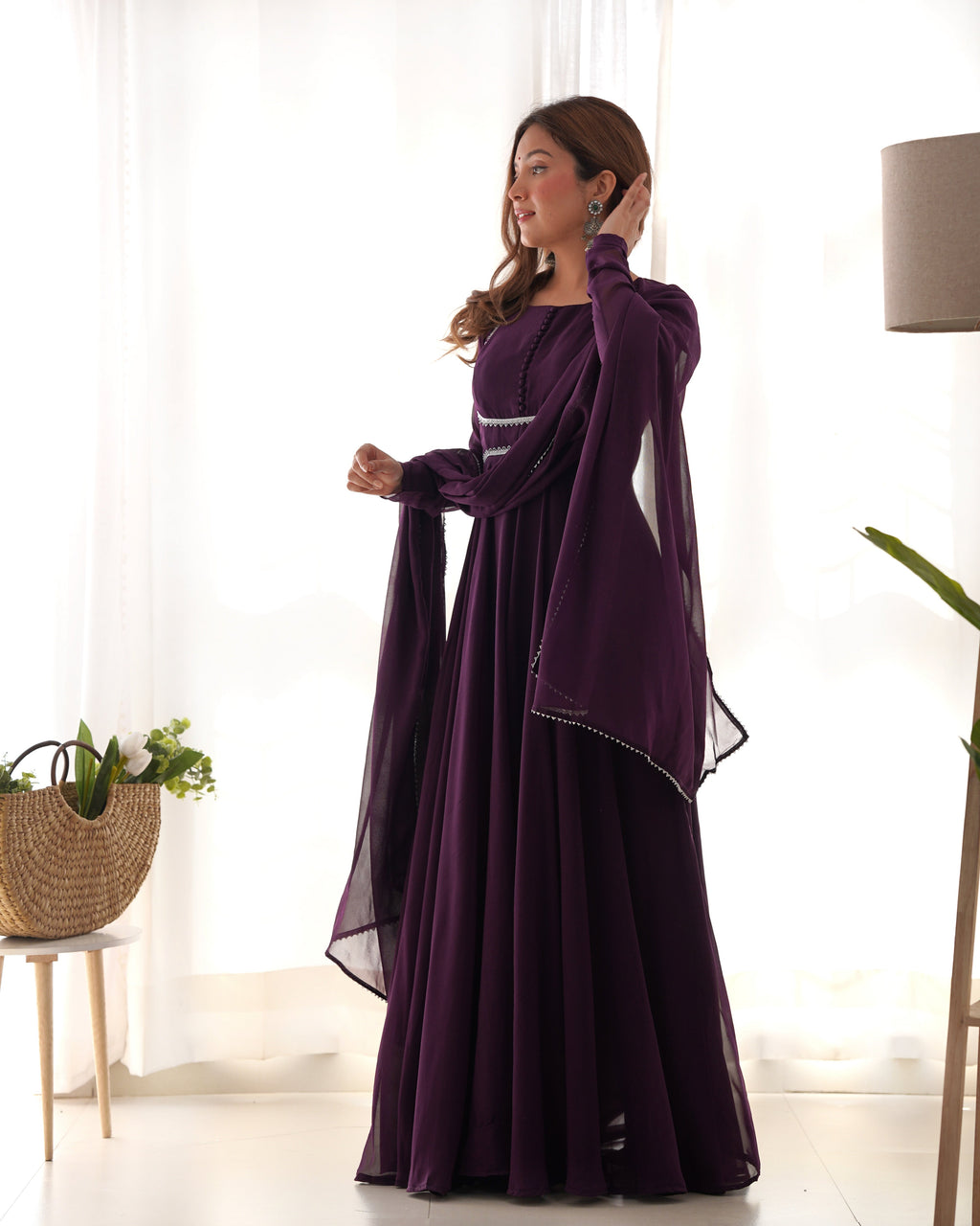 Wine Soft Georgette Anarkali Lehenga Suit with huge flair for festive occasions