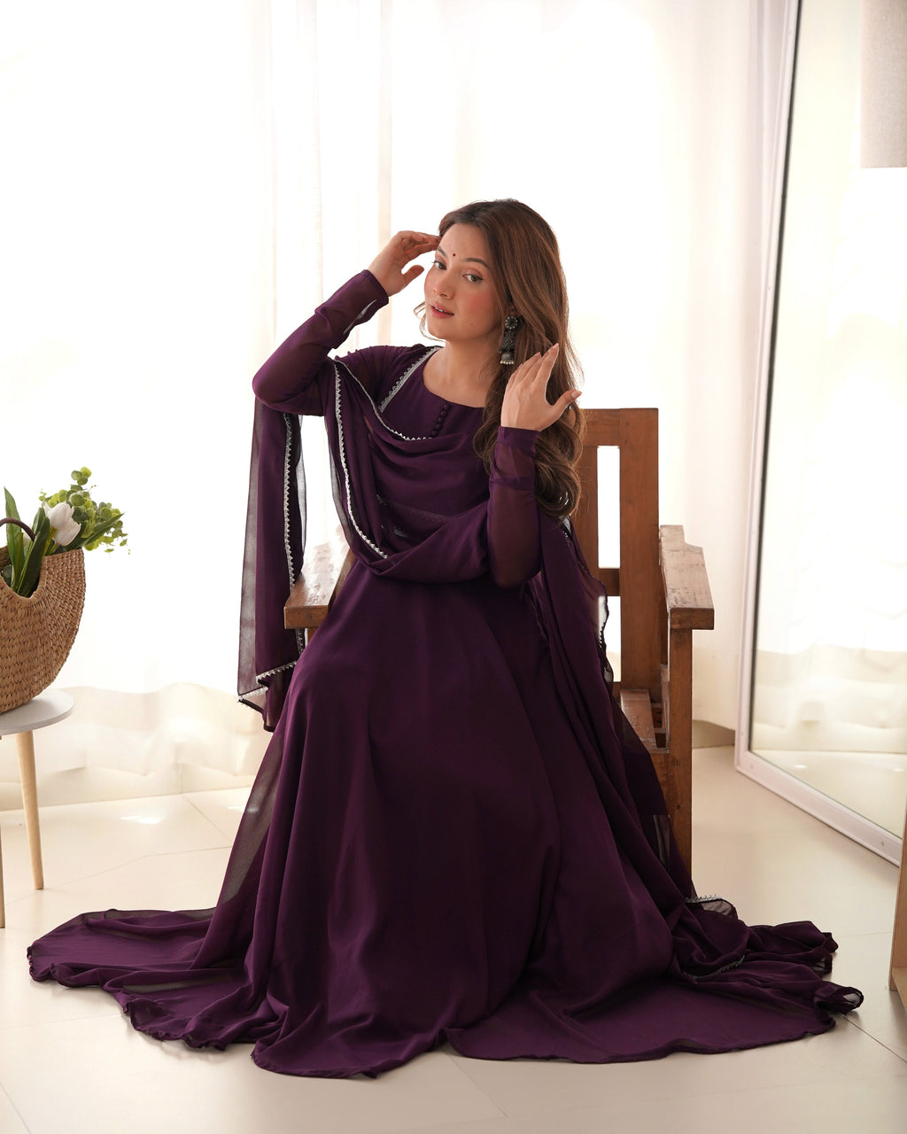 Wine Soft Georgette Anarkali Lehenga Suit with huge flair for festive occasions