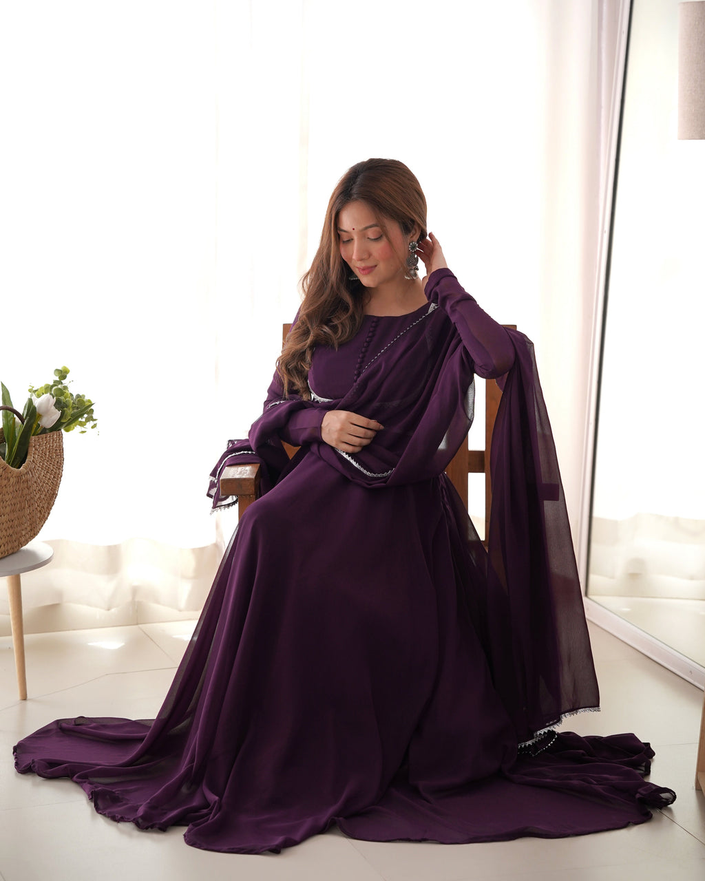 Wine Soft Georgette Anarkali Lehenga Suit with huge flair for festive occasions