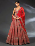Lavishing Red Thread Embroidered Satin Wedding Wear Lehenga Choli