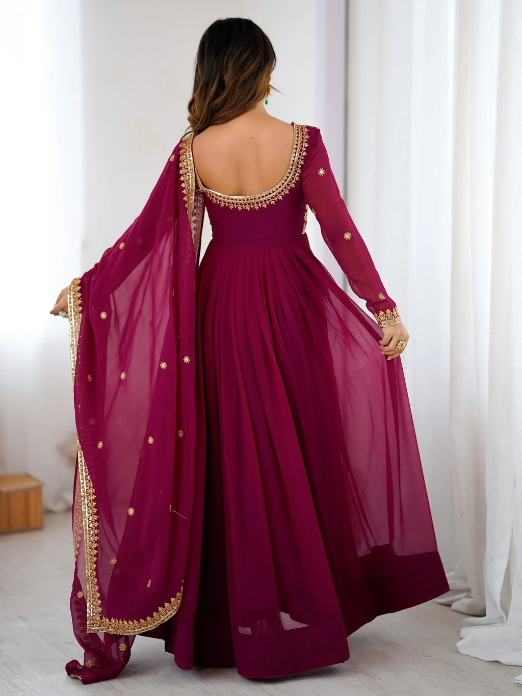 Pink Beautiful Dori Work Georgette Festival Wear Gown With Dupatta