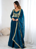 Blue Beautiful Dori Work Georgette Festival Wear Gown With Dupatta