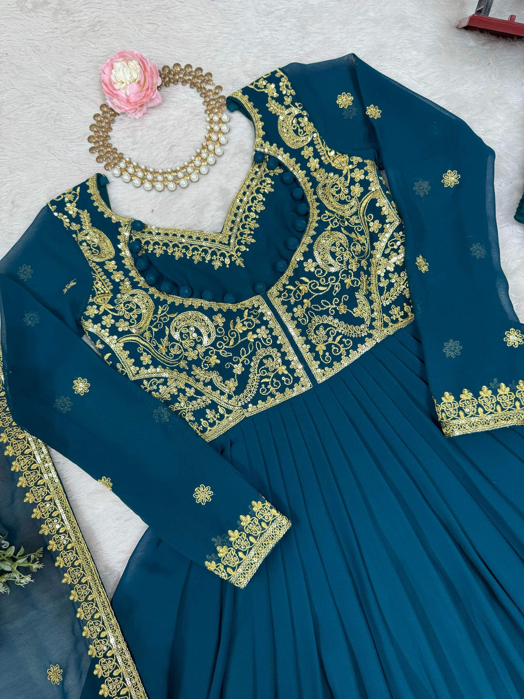 Blue Beautiful Dori Work Georgette Festival Wear Gown With Dupatta
