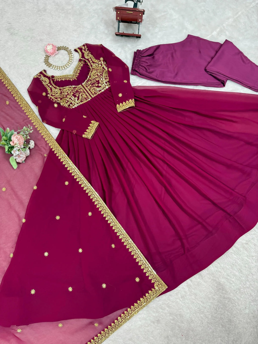 Pink Beautiful Dori Work Georgette Festival Wear Gown With Dupatta