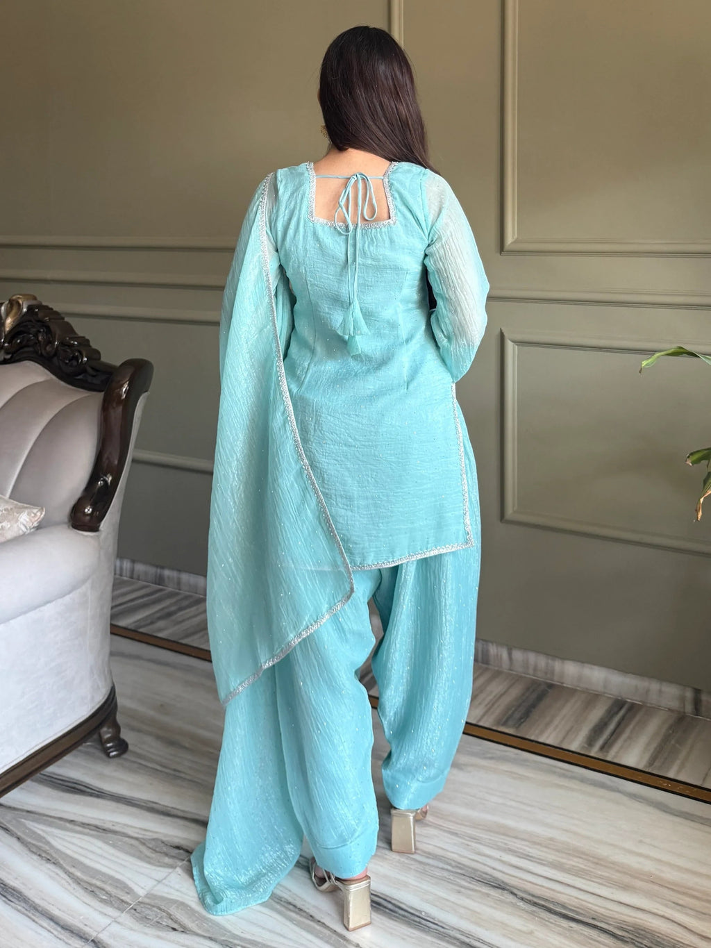 Sky Blue Delightful Lace Border Silk Designer Salwar Suit