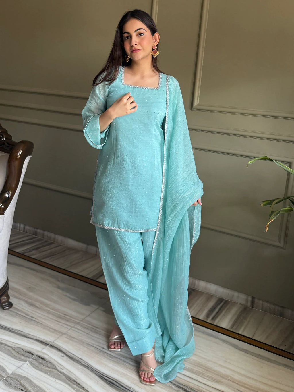 Sky Blue Delightful Lace Border Silk Designer Salwar Suit
