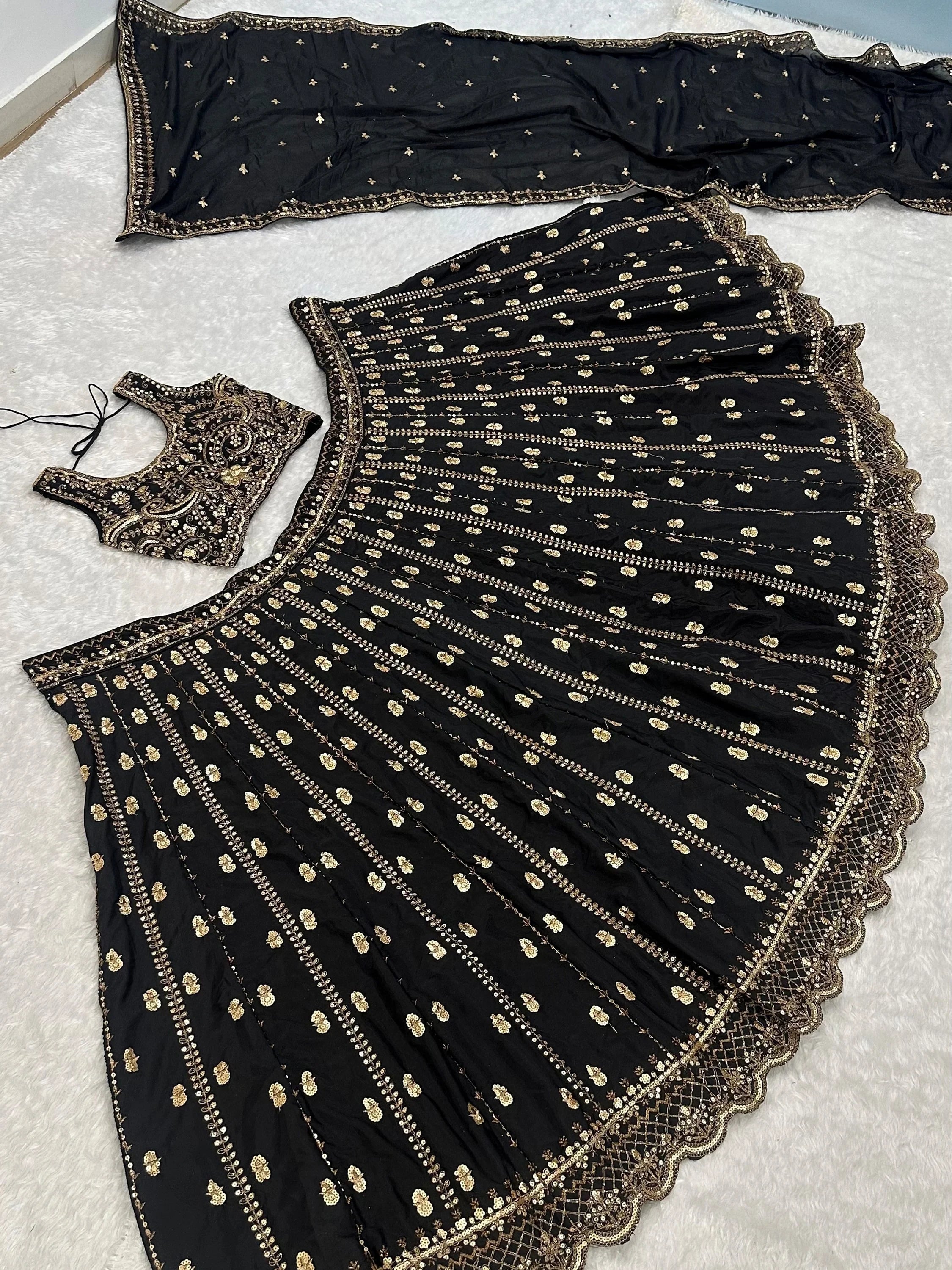 Sparkling Black Sequins Work Silk Reception Wear Lehenga Choli