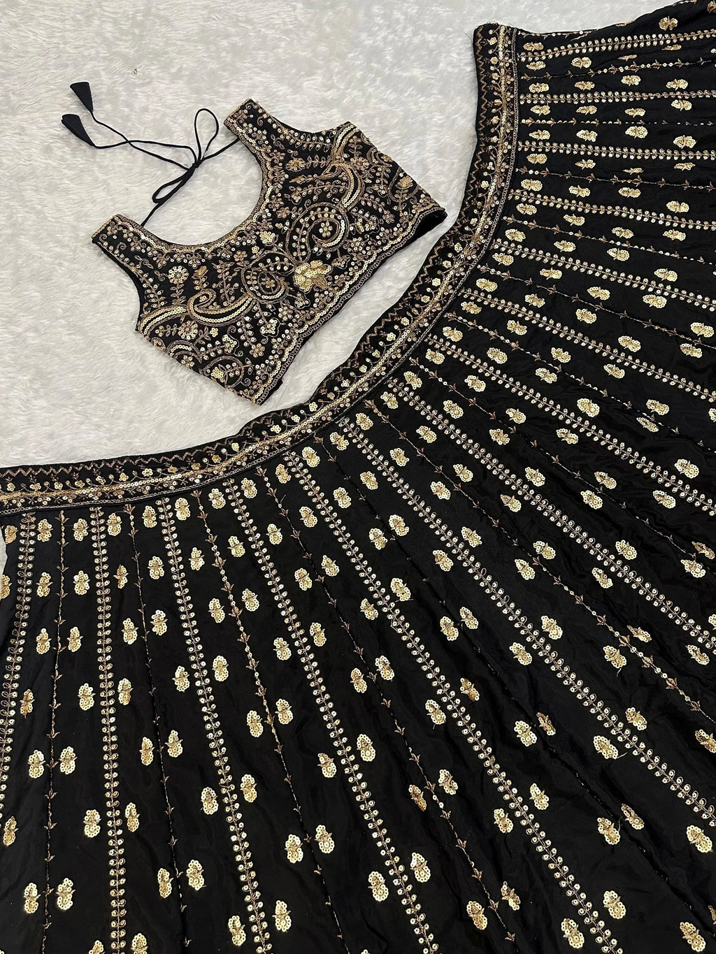 Sparkling Black Sequins Work Silk Reception Wear Lehenga Choli