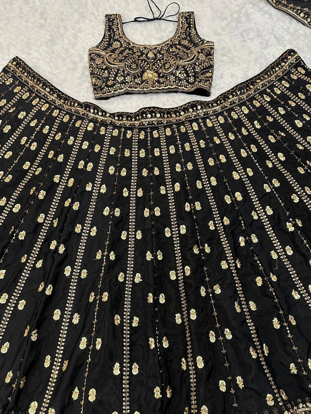 Sparkling Black Sequins Work Silk Reception Wear Lehenga Choli