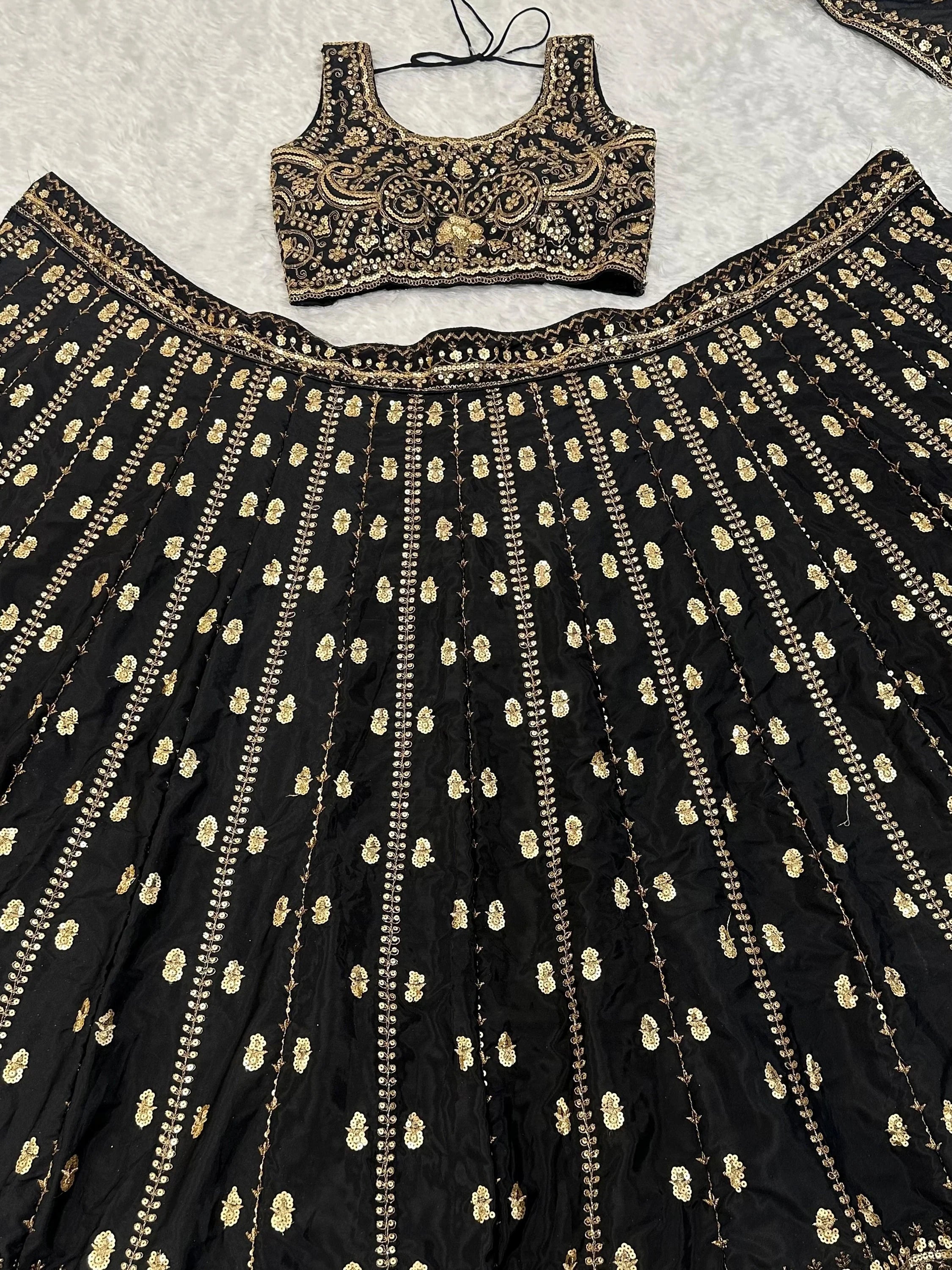 Sparkling Black Sequins Work Silk Reception Wear Lehenga Choli