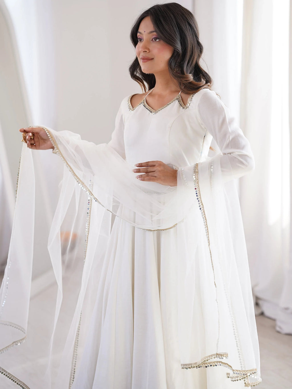 White Charming Plain Georgette Wedding Wear Anarakali Suit