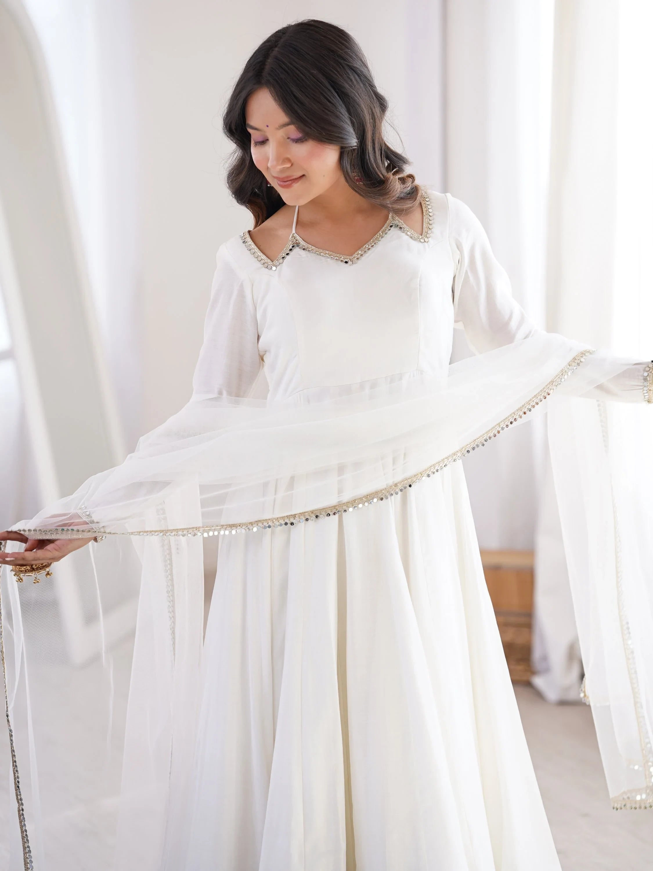 White Charming Plain Georgette Wedding Wear Anarakali Suit
