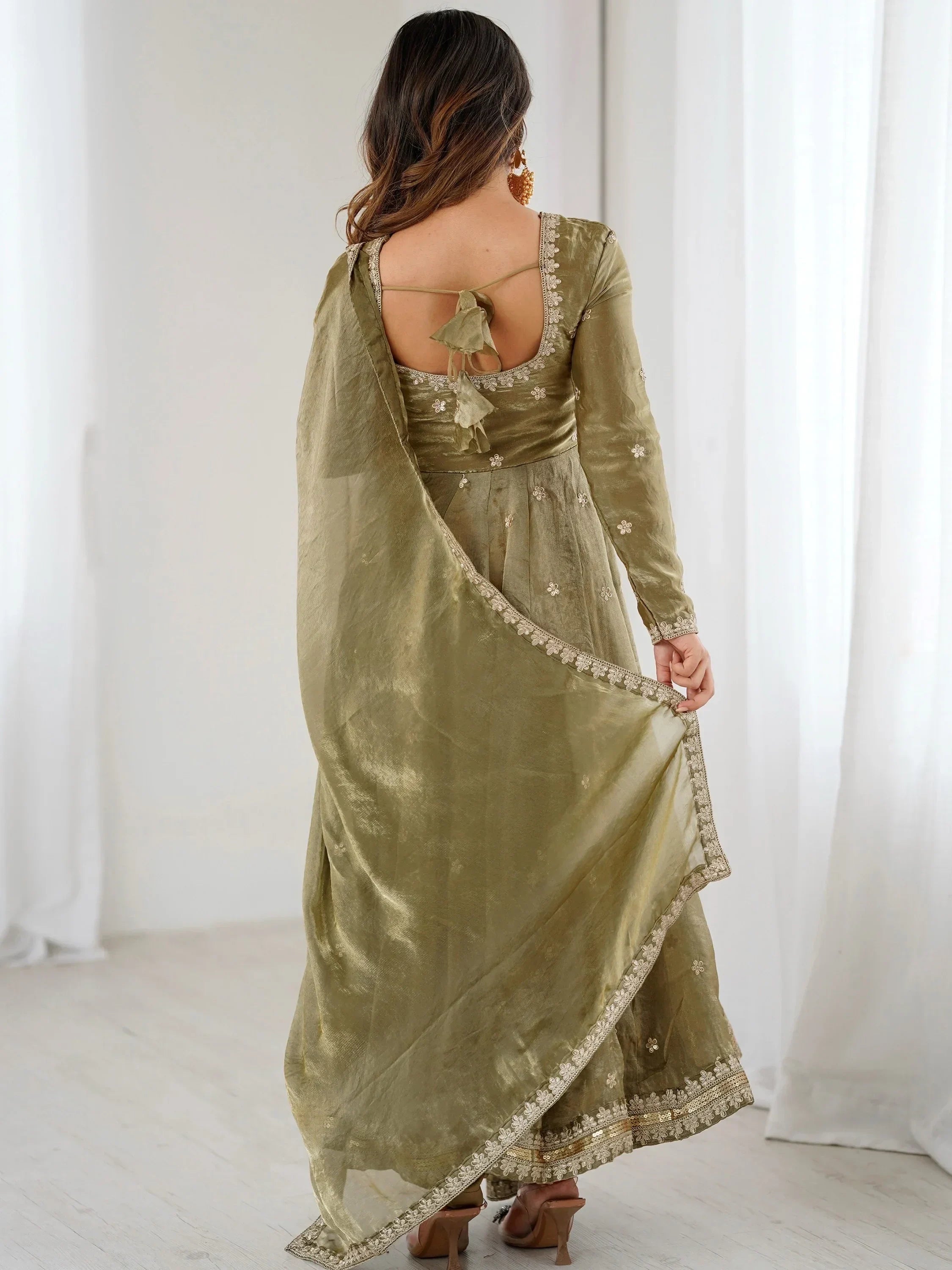 Marvelous Green Sequins Silk Function Wear Gown With Dupatta
