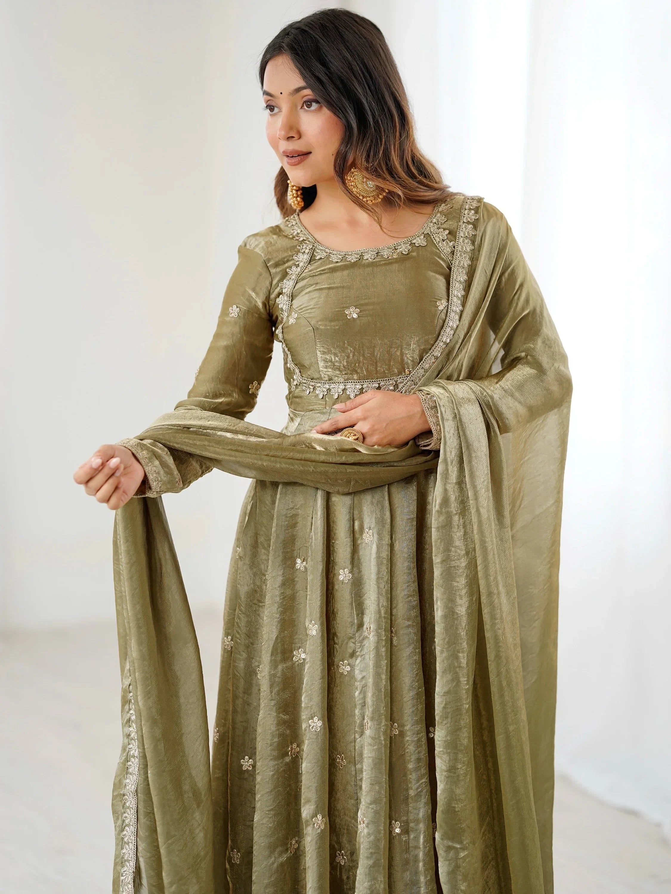 Marvelous Green Sequins Silk Function Wear Gown With Dupatta