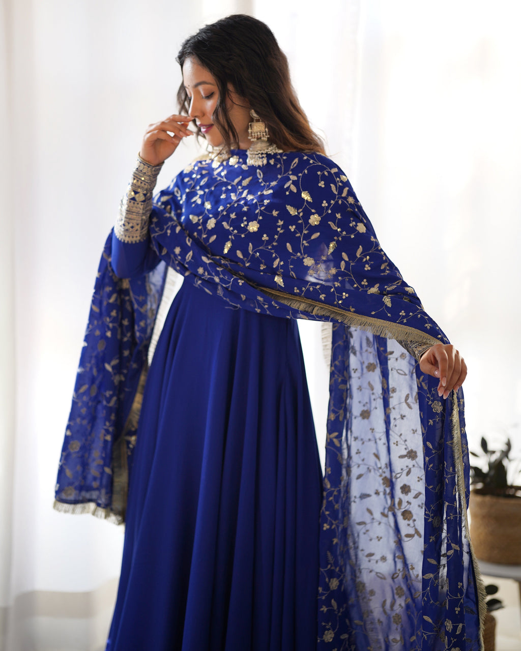 Blue Pure Soft Georgette Anarkali Suit Set with Huge Flair & Dupatta for Festivals